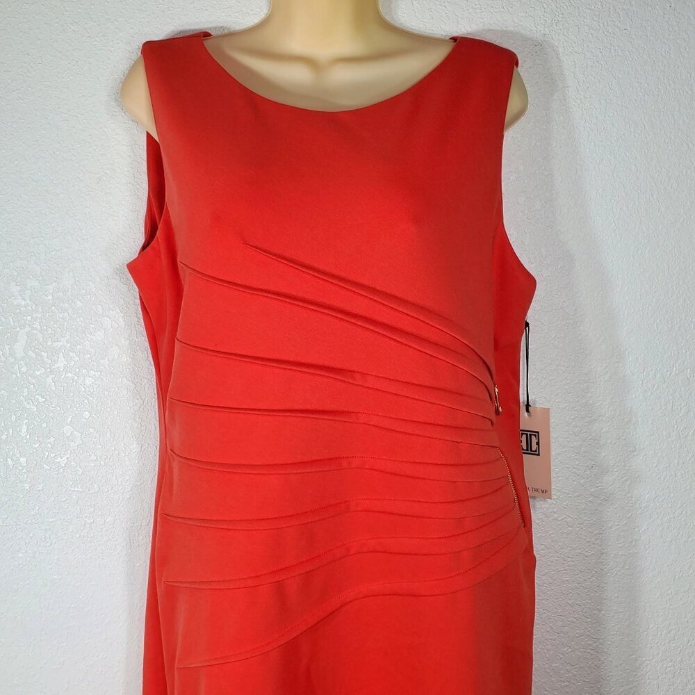 NWT Ivanka Trump Size 16 Sheath Dress Orange Starburst Sleeveless - Picture 6 of 12